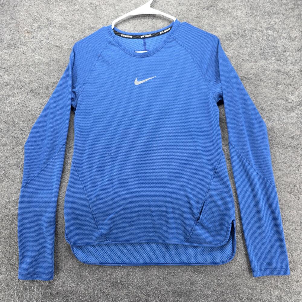 Nike Dri-FIT T-Shirt Womens M Blue Long Sleeve Crew Neck Moisture Wicking